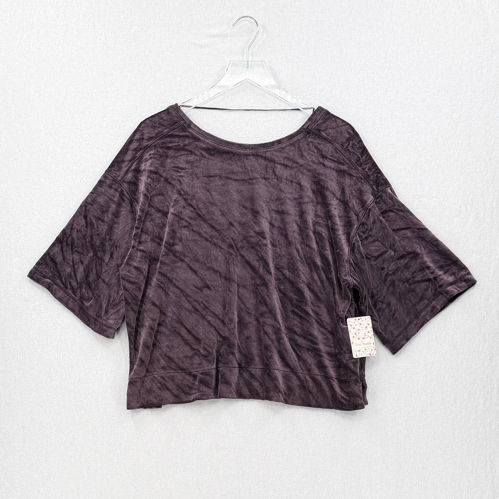 WE THE FREE PEOPLE Valerie Velvet Tee Shirt Women Small Purple Navy Short Sleeve - Picture 3 of 15